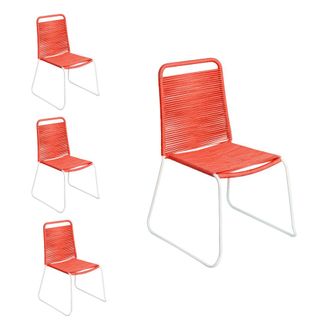 LOLAhome Set de 4 sillas de jard&iacute;n Antea apilables de cuerda y acero coral