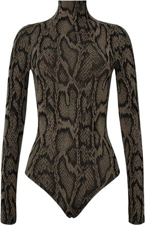 Wolford Slangenprint Jacquard High-Neck Bodysuit - Dames - Bodies - Groen - L - Katoen - Tops