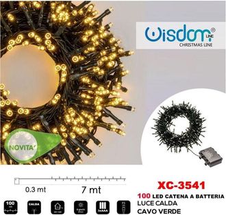 Trade Shop Trade Shop - Catena Luminosa 100 Led Luminosa Con Batteria Cavo Verde Luce Calda Ip44 Xc-3541