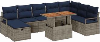 vidaXL Conjunto De Sof&aacute;s De Jard&iacute;n 9 Uds. Gris Rat&aacute;n Sint&eacute;tico Vidaxl