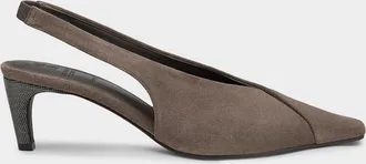 Brunello Cucinelli Suede Snip-Toe Slingback Pumps