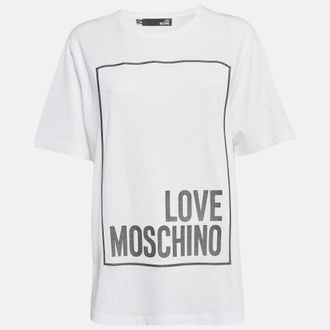 Love Moschino White Metallic Print Jersey T-Shirt