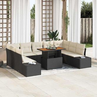 vidaXL Conjunto De Sof&aacute; De Jard&iacute;n 10 Pcs Negro Polirat&aacute;n Vidaxl