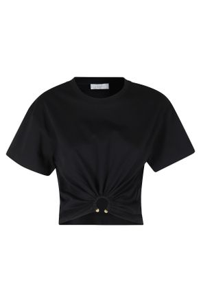 Paco Rabanne Black Decorative Ring Ruched-Ring Cotton T-Shirt