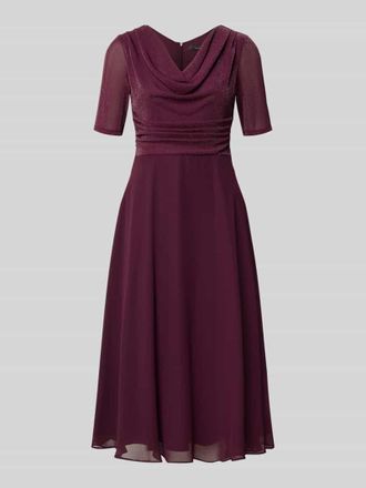 Vera Mont Fit and Flare Cocktailkleid mit Wasserfallausschnitt in Dunkelrot, Gr&ouml;&szlig;e 36