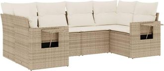 vidaXL Juego De Sof&aacute;s Jard&iacute;n Con Cojines 6 Pzas Rat&aacute;n Sint&eacute;tico Beige Vidaxl