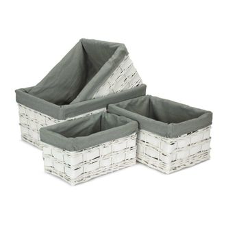 Red Hamper Set of 4 White Grey LinedScandi Storage Basket With Grey Lining