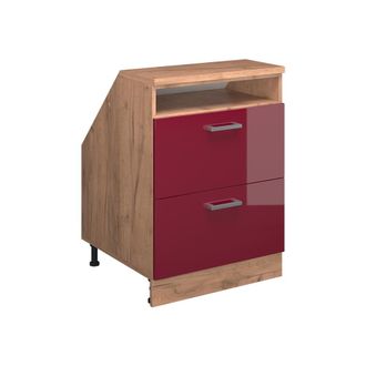Vicco Armario De Cocina Para Techo Inclinado R-line, Rojo De Alto Brillo, 60 Cm Con 2 Cajones, Carcasa 60 Cm De Profundidad, Vicco