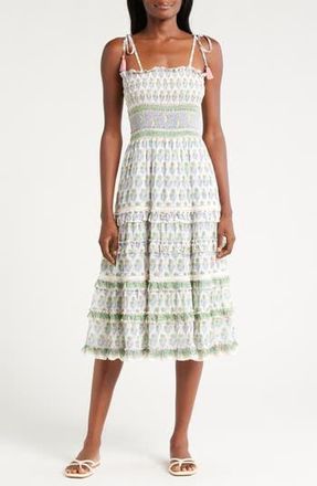 Alicia Bell Liberty Floral Tiered Cotton & Silk Sundress in Green at Nordstrom Rack, Size Large