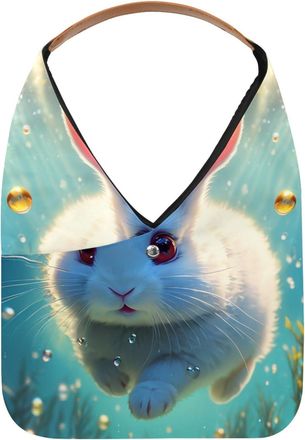 Generic Lovely Rabbit Swims Underwater Reusable Lightweight Grocery Bags - Foldable Into Compact Pouch, Washable & Sturdy, Multipurpose for Shopping and Trave