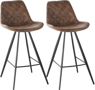 HOMCOM Homcom - Set of 2 Bar Stools Padded Comfortable Steel Frame Footrest for Kitchen Brown