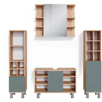 Vicco Set mobili bagno Fynn, Verde, 4 parti, con armadio alto