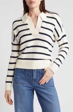 Madewell Dedham Stripe Polo Sweater in Antique Cream at Nordstrom Rack, Size Xx-Large