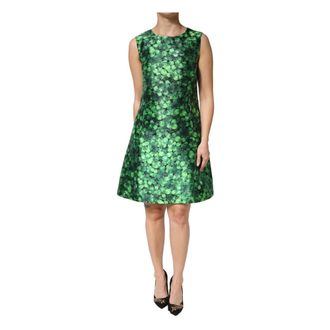 Dolce & Gabbana Midi Dresses, female, Green, Size: L Clover Print Sleeveless A-Line Dress