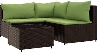 vidaXL Set Muebles De Jard&iacute;n 4 Piezas Y Cojines Rat&aacute;n Sint&eacute;tico Marr&oacute;n Vidaxl