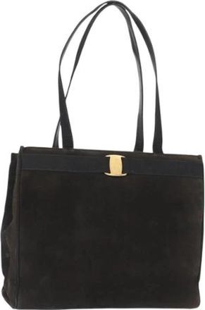 Ferragamo Pre-owned Suede Tote - Dames - Vintage Shopper - Zwart - ONE Size - Su&egrave;de - Vintage