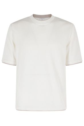 Eleventy White Beige Round-Neck Half-Sleeve Cotton Knit T-Shirt