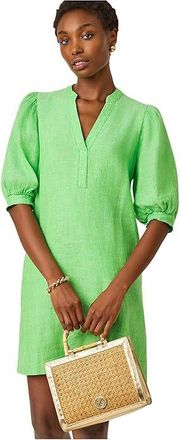 Lilly Pulitzer Mialeigh Elbow Sleeve Linen Womens Clothing Putting Green X Resort White : 16