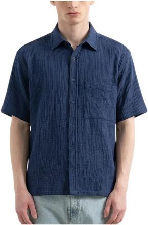 Edmmond Studios Tumbler Shirt - Heren - Korte mouwen Overhemden - Blauw - L - Katoen - Overhemden