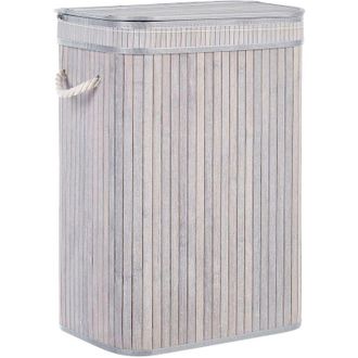 Beliani Beliani - Cesta De Madera De Bamb&uacute; Gris Blanco 60 Cm Multifuncional Tapa Asas Kalutara