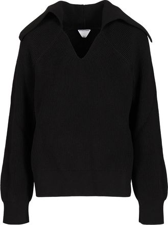 Bottega Veneta English Ribbed Cotton Sweater Knitwear Nero-Donna