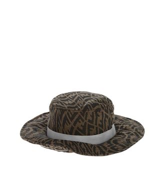 Fendi Brown Signature Logo Bucket Hat
