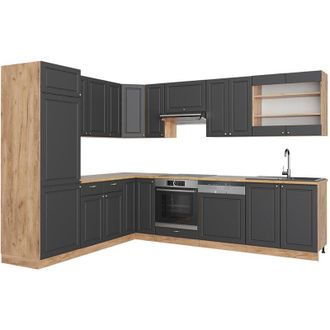 Vicco Cucina angolare completa Fame-Line, Antracite Country House/oro Kraft Oak, 227 x 60 cm senza piano di lavoro
