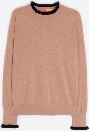 Vilagallo Womens Ruffle Knit Sweater In Beige/ Black