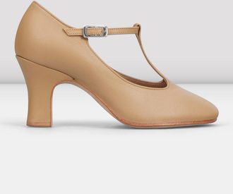 Bloch Ladies Chord T-Strap 3 inch Heel Character Shoes, Black Leather