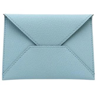 Herm&egrave;s Pre-owned Business card case - Dames - Pre-owned - Blauw - Maat: ONE Size Leer