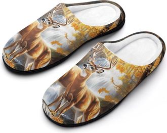 Generic Deer Wild Animal Forests Womens Slippers Warm House Slippers Indoor House Shoes with Anti-Skid Rubber Sole