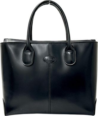 Tod's Black Leather Handbag Tote Bag (Pre-Owned)