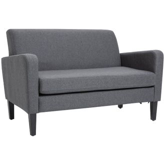 HOMCOM Linen Modern-Curved 2-Seat Sofa Loveseat w/ Thick Cushion Wood Legs Grey | TJ Hughes