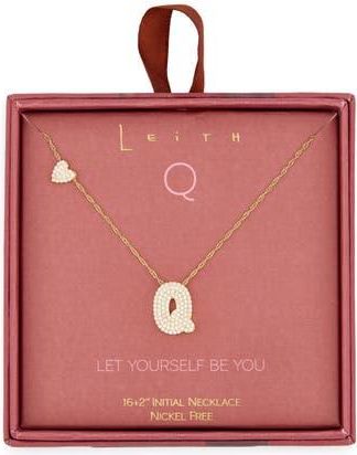 Leith Cubic Zirconia Heart & Bubble Initial Pendant Necklace in Q- Clear- Gold at Nordstrom Rack