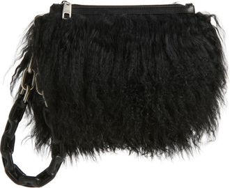 Dolce & Gabbana Targhetta Genuine Shearling Clutch in 8B956 Nero/Nero at Nordstrom