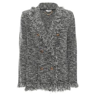 Elisabetta Franchi Blazers, female, Black, Size: S Fringed V-neck Double-Breasted Blazer