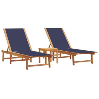 vidaXL Vidaxl - Lettini Prendisole 2 Pz Con Tavolo Blu Legno Acacia E Textilene