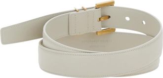 Saint Laurent Womens Belt With Logo Plate, White Leather Calf