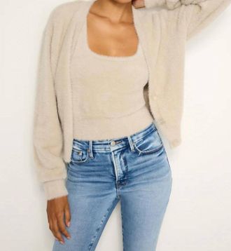 Good American Fuzzy Cardigan Top In Flax