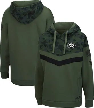 Colosseum Womens Colosseum Olive/Camo Iowa Hawkeyes OHT Military Appreciation Extraction Chevron Pullover Hoodie at Nordstrom, Size Small