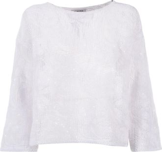 KANGRA Girocollo Ricamo Cornely +Paillettes - Dames - Ronde hals truien - Wit - S - Katoen - Truien & Vesten