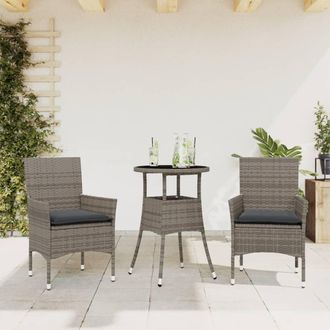 vidaXL Set Comedor Jard&iacute;n 3 Pzas Y Cojines Rat&aacute;n Sint&eacute;tico Vidrio Gris Vidaxl