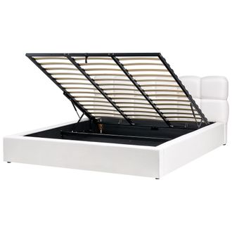 Beliani Cama Moderna Con Almacenaje De Tela Blanco Crema 180 X 200 Cm Baston