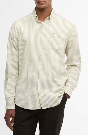 Barbour Cresswell Stripe Cotton Seersucker Button-Down Shirt in Sea Green at Nordstrom, Size Xx-Large