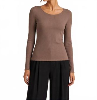 Michael Stars Lou 2X1 Eco Rib Long Sleeve Scoop Top In Cobblestone