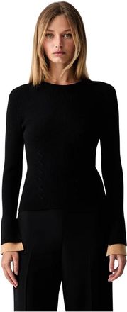 Twinset Pullover met gelaagd effect - Dames - Ronde hals truien - Zwart - M - Polyester - Truien & Vesten