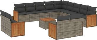 vidaXL Set De Sof&aacute;s De Jard&iacute;n 14 Pzas Con Cojines Rat&aacute;n Sint&eacute;tico Gris Vidaxl