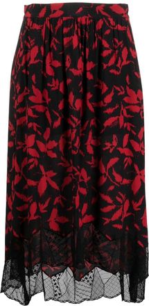Zadig&Voltaire Joslin leaf-print midi skirt - women - Polyamide/Viscose/Elastane - 34 - Black