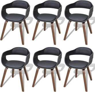vidaXL Sillas De Comedor 6 Unidades Madera Y Cuero Sint&eacute;tico Negro Vidaxl