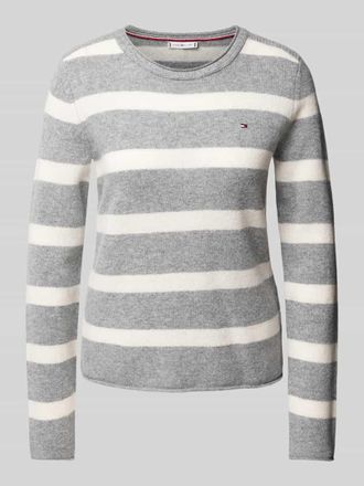 Tommy Hilfiger Strickpullover mit Logo-Stitching in Hellgrau, Gr&ouml;&szlig;e S